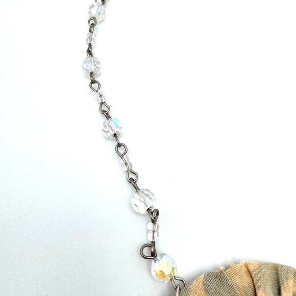 Handmade Fabric Yoyo Necklace Bead Crystal Multistrand Statement Yellow & Blue - Picture 8 of 11